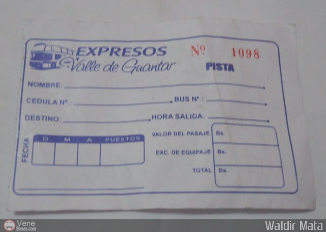 Pasajes Tickets y Boletos Exp. Valle de Guantar por Waldir Mata