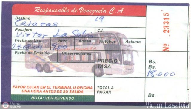 Pasajes Tickets y Boletos Resp. de Vzla por Juan De Ascenção